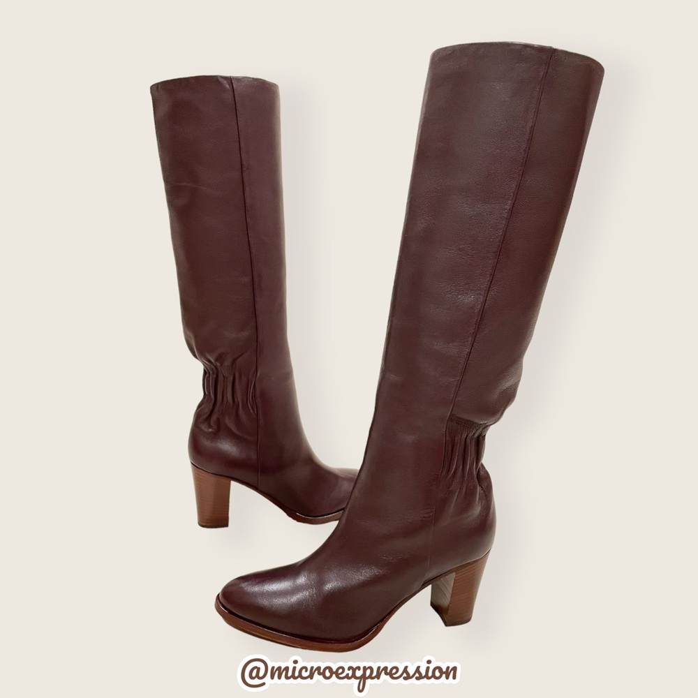 $399 Frye June Slouch Knee High Brown Leather Heeled Pull On Tall Winter Boots - Picture 16 of 16